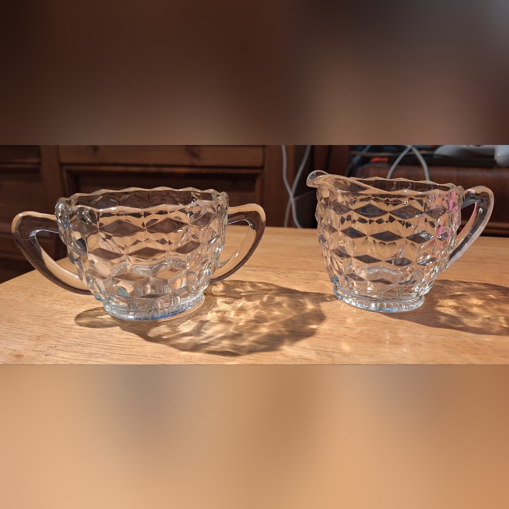 Jeanette Glass Cubist Sugar Bowl And Creamer Set